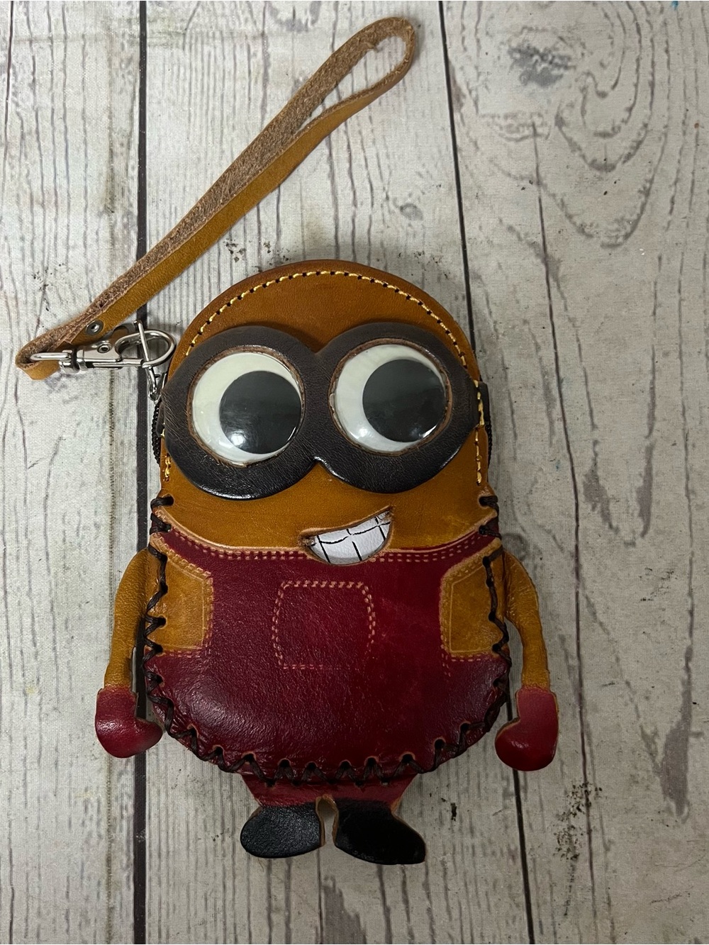Leather Minions Hand Made Wristlet Zipper Coin Purse Wallet Bob